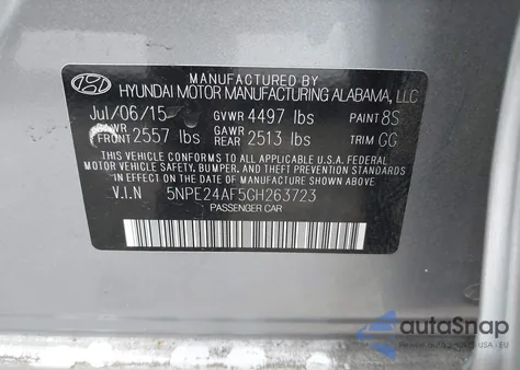 2016 Hyundai Sonata Se из США, поврежденный, VIN 5NPE24AF5GH263723